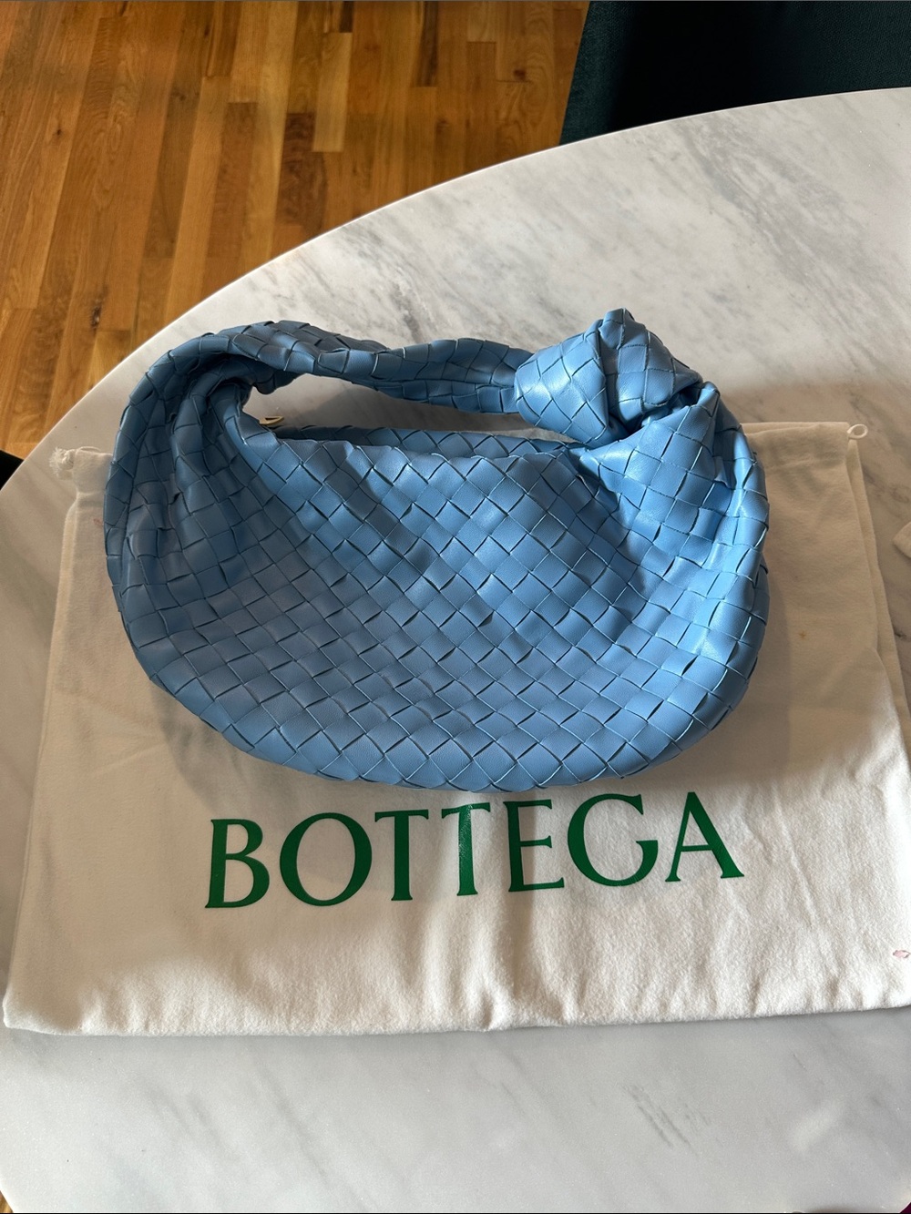 Bottega Veneta Sky Blue Intrecciato Knot Shoulder Hobo